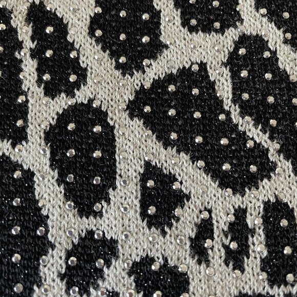 ST JOHN Evening Santana Knit Cocktail Dress Metallic Shimmer Studs Black White 4 - Picture 9 of 16